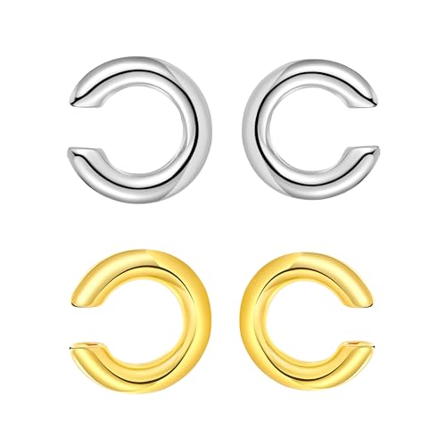 2 Pairs Ear Cuff Earrings for Women Chunky Gold Huggie Ear Cuff Silver Cartilage Cuff Earrings for Women Non Piercing Small Thick Round Fake Earring Cuff Trendy Jewelry Gift - style: Irregular 18K Gold+Silver