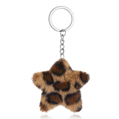 Leopard Faux Fur Keychain for Purse Charms for Handbags Leopard Plush Key Chain for Car Keys - color: Color 6