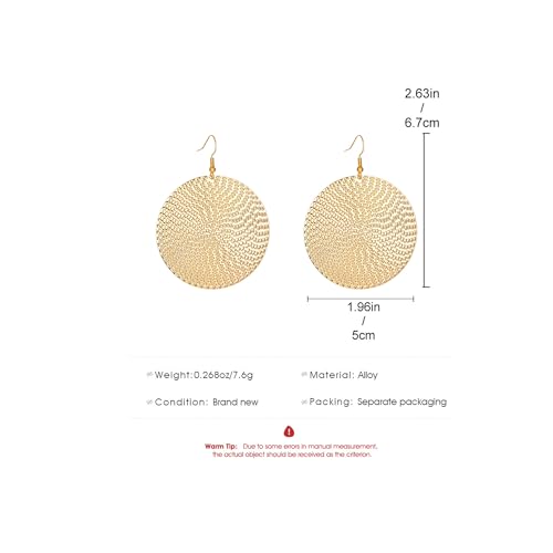 Anmpab Boho Large Disc Earrings for Women Vintage Geometric Hammered Round Circle Drop Dangle Earrings Statement Jewelry - color: Gold