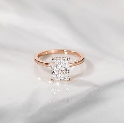 EAMTI 1/2/3/4CT 925 Sterling Silver Engagement Rings Radiant Cut Solitaire Cubic Zirconia CZ Wedding Promise Rings for Her Wedding Bands for Women Size 3-11 - color: Rose Gold-3CT