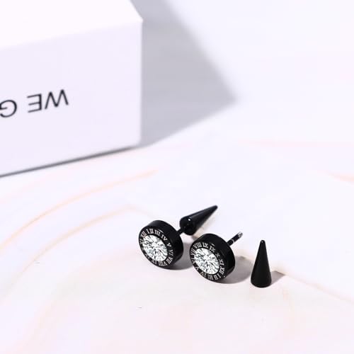 Aroncent 12PCS Stainless Steel Fake Tapers Mens Earrings Illusion Tunnel Cheater Piercing Jewelry Set for Men Women - color: A9-Roman Numerals