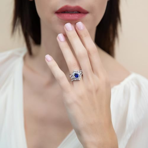 BERRICLE Sterling Silver CZ Halo Wedding Engagement Rings for Women, Oval Cut Cubic Zirconia, 1-3 Piece Sets, Pink/Blue/Clear - style: 3 Piece Set, Sapphire