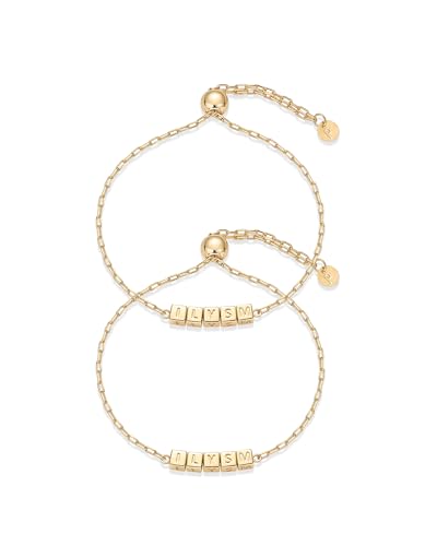 PAVOI 14K Gold Plated Friendship Matching Adjustable Bracelets for Women | Gold Best Friends Bracelet Set | BFF ILYSM Bracelet Pack - style: ILYSM
