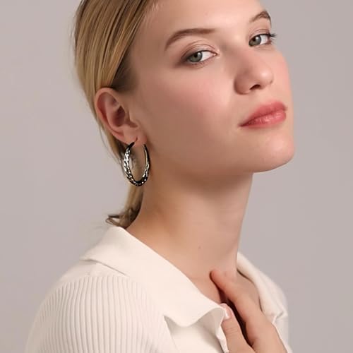 Senteria Silver Hoop Earrings for Women Hypoallergenic 925 Sterling Silver Post Hoop Earrings Lightweight Large Hoops Earring Thick Twisted Silver Hoops 30/40/50MM - color: 50mm black hoops