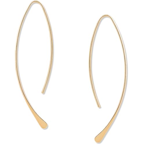 Upside Down Hoop Earrings - Hypoallergenic Lightweight Wire Needle Drop Dangle Threader Hoops for Women, Safe for Sensitive Ears - Plated in 925 Sterling Silver or 18k Gold - color: 2" inch - 18k Gold Plated