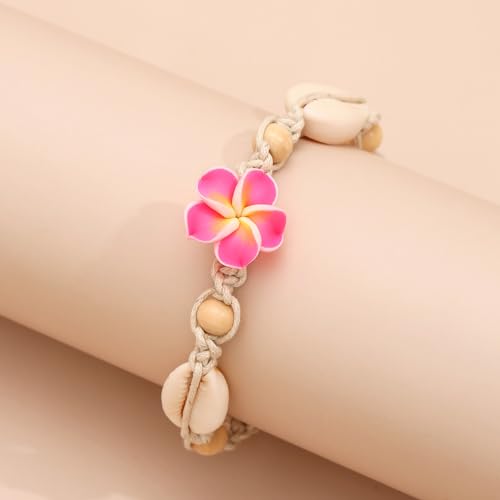 Fesciory Puka Shell Anklet for Women Summer Natural Cowrie Adjustable Ankle Bracelet, Handmade Boho Hawaiian Beach Seashell Jewelry - color: Flower