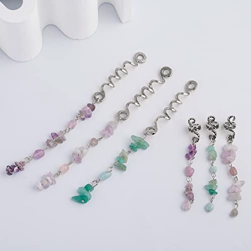 FRDTLUTHW Colored Natural Stone Tassels Hair Jewelry for Braids, Crystal Dreadlock Accessories Hair Charms for Women(Silver, pack of 6) - color: 6PCS, Silver, Green, Pink, Purple