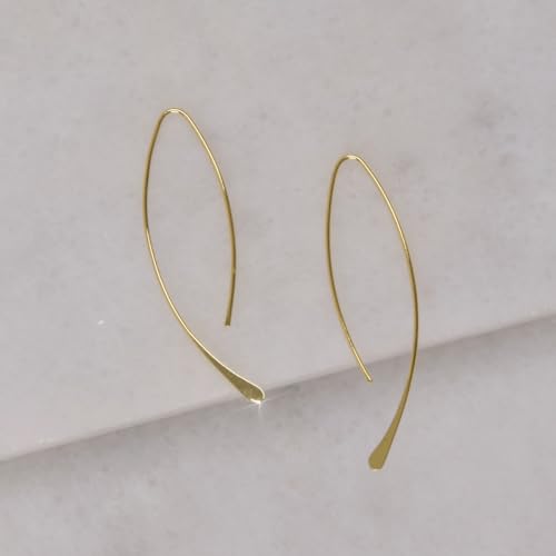Upside Down Hoop Earrings - Hypoallergenic Lightweight Wire Needle Drop Dangle Threader Hoops for Women, Safe for Sensitive Ears - Plated in 925 Sterling Silver or 18k Gold - color: 2" inch - 18k Gold Plated