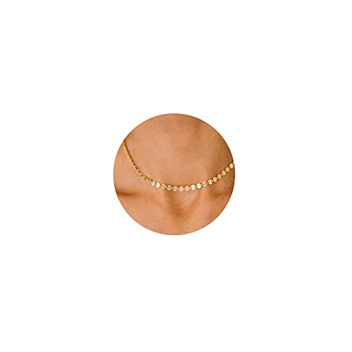 CHESKY 14k Gold Plated/Silver Plated Dainty Necklace for Women, Trendy Satellite Choker Necklace Thin Beaded Layered Choker Necklaces Discs Paperclip Chain Necklaces Womens Simple Jewelry - style: Disc-Gold