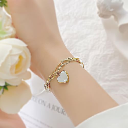 Emibele Heart Charm Bracelet for Women, Bible Verse Bracelet Stainless Steel 18K Gold Plated Bracelet Love Pendant Link Chain OT Clasp, Birthday Christmas Jewelry Gift for Mother Her - color: Gold 2