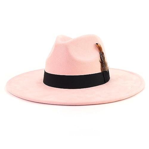 LIDHAY Big Wide Brim Fedora Hats for Women Men Western Suede Hat Panama Hat Outdoor Hats - color: Skin Pink