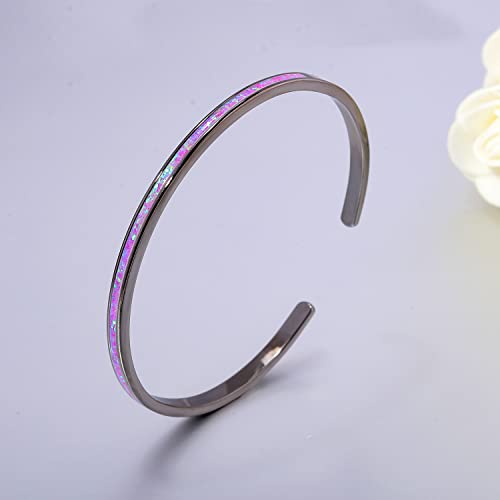 CiNily Womens Cuff Bracelet,Opal Bangle Bracelets Gold Plated Hypoallergenic Ladies Gemstone Open Cuff Bangle Bracelet - color: thin open cuff bracelet-black purple