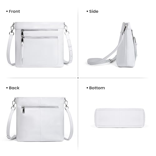 befen Genuine Leather Crossbody Hobo Purse for Women Soft Lightweight Leather Handbags with 2 Removable Straps - color: Y-white