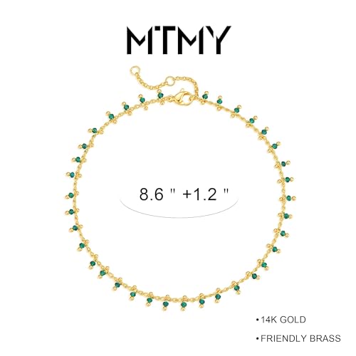 MTMY Gold Anklets for Women 14K Gold Plated Tiny Bead Anklet Colorful Tassel Foot Chain Dainty Adjustable Cute Summer Beach Boho Anklets Jewelry Gift - style: green crystal