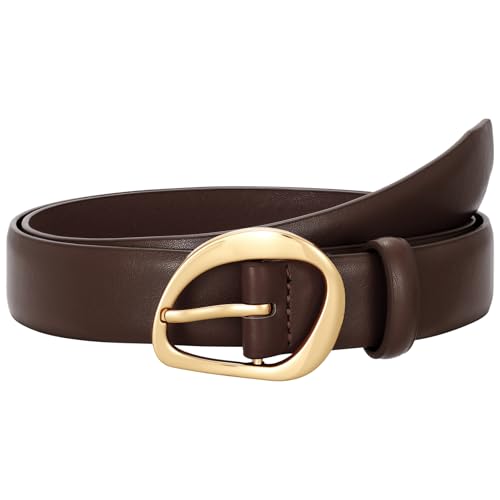SUOSDEY Women Leather Belt for Jeans Pants, Fashion Dress Waist Belt with Gold Buckle - color: A-coffee, size: XL:Fit waist 42''-46''