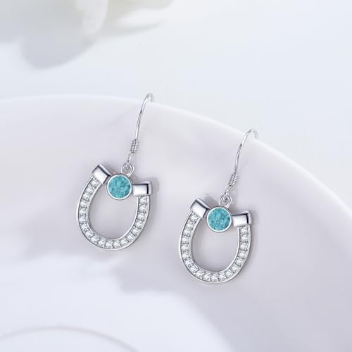 Western Earrings for Women 925 Sterling Silver Turquoise Western Country Dangle Drop Earrings Country Jewelry Gifts for Cowgirl Cowboy - style: Horseshoe-2 Turquoise