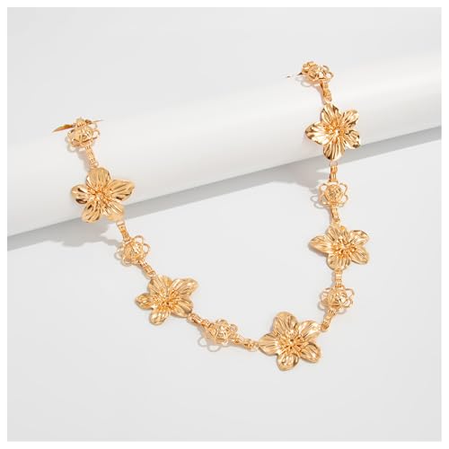 Simple Adjustable Flower Waist Belt,Gold Floral Waist Chain Belt Bikini Body Chains Jewelry Summer Beach Belly Chain Jewelry for Women