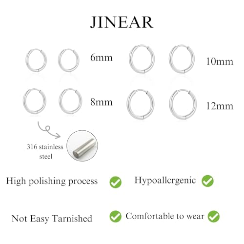JINEAR 4 Pairs Gold Hoop Earrings Set for Women, 14K Plated Chunky Gold Hoop Earrings Dainty Simple Gold Earrings Hypoallergenic Non Tarnish Small Hoop Earrings Cartilage Earrings Jewelry Gift - color: 4 Pairs Stainless steel Earrings-S