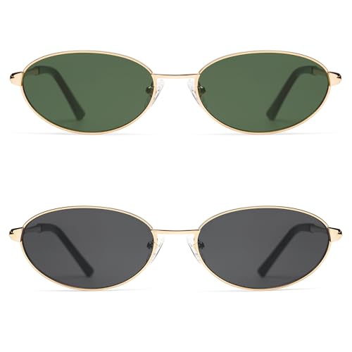 Appassal Retro Oval Sunglasses for Women Mens with Spring Hinge Sunnies AP3696 - color: A1 Gold/Grey&gold/Green