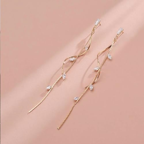 Crystal Drop Earrings,Zirconia Rhinestone Dangling Earrings for Women Prom Party Jewelry Gifts， Dangle Fashion Jewelry Crystal Earrings for Women - color: Gold