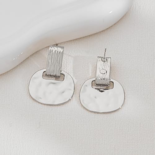 MUYAN Gold and Silver Boho Hammered Dangling Earrings for Women Modern Statement Finish Dangle Drop Earrings Jewelry - color: A Silver