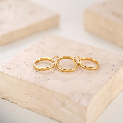 Gold/Silver Interlocked Rings For Women Dainty Stainless Steel Cubic Zirconia Stackable Statement Rings Two-toned Connected Bands Rings Non Tarnish (size 6-10) - color: R--Gold triple ring
