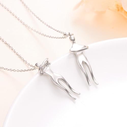 FLYOW S925 Sterling Silver Best Friend Couple Pendant Friendship Sun Moon Lotus Yin Yang Matching Bff Necklace for Women Jewelry - style: silver