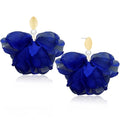 Handmade Fabric Flower Petal Fringe Dangle Drop Earrings Bohemian Floral Tassel Stud Earrings For Women - color: Royal Blue