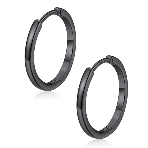 FaithHeart 925 Sterling Silver Post Huggie Hoop Earrings for Women, Silver Small Hoop Earring, Hypoallergenic Cartilage Earrings for Women - color: 01. Blank-Black, size: 16mm