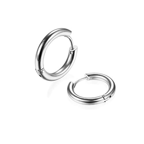 316L Surgical Stainless Steel Huggie Hoop Earrings 6mm 8mm 10mm 11mm 12mm 14mm Hypoallergenic Earrings Hoop Cartilage Helix Lobes Hinged Sleeper Earrings For Men Women - style: B02: 8mm Silver(THK 2.0mm)