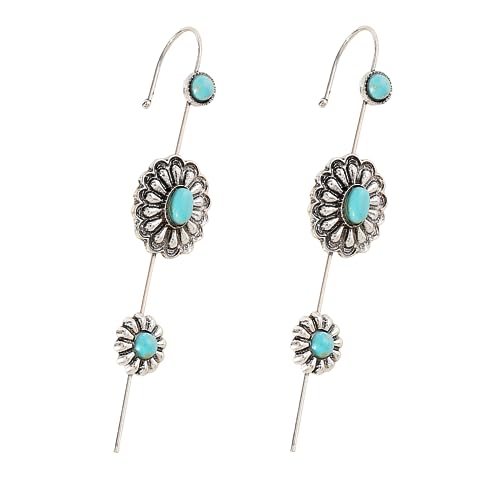Turquoise Ear Wrap Crawler Hook Stud Earrings for Women Girls Silver Plated Blue Birthstone Flower Long Bar Piercing Ear Cuffs Boho Statement Earrings Bohemian Indian Bollywood Wedding Birthday Christmas Jewelry Gifts - style: Daisy