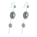 Turquoise Ear Wrap Crawler Hook Stud Earrings for Women Girls Silver Plated Blue Birthstone Flower Long Bar Piercing Ear Cuffs Boho Statement Earrings Bohemian Indian Bollywood Wedding Birthday Christmas Jewelry Gifts - style: Daisy