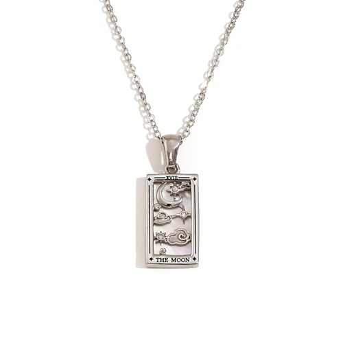 ORIGENCE 18k Gold Plated Tarot Cards Pendant Necklace - Vintage Colorful Charm Necklace Lucky Talisman Hypoallergenic for Women and Men Gift - style: The Silver Moon