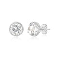 14k White or Yellow Gold Roped Halo Gemstone Round Stud Earrings for Women 6mm Birthstone with Push Backs by MAX + STONE - color: Topaz-White