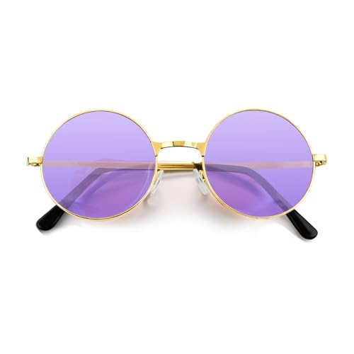 NACHLYNN Round Hippie Sunglasses Metal Border Circle Hippie Glasses UV380 Protection 70s Sunglasses for Men Women Party Favor - color: Purple