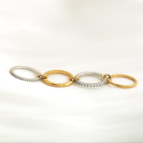 Gold Stackable Rings for Women Non Tarnish, 18k Gold Plated Cubic Zirconia Rings, Silver Gold Multi Ring Mixed Metals Stack Rings Set - color: Two tone, size: 5