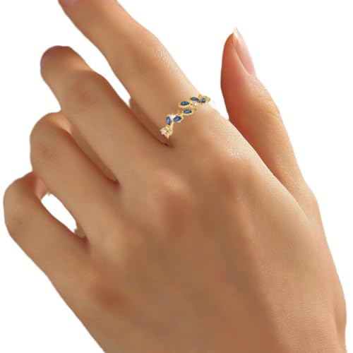 Adjustable Women's Cubic Zirconia Leaf Shaped Ring, 18K Gold-Plated Exquisite Stackable Women's Ring, A Great Gift for Her - color: A