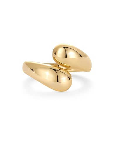 PAVOI 14K Gold Plated Chunky Open Twist Stackable Rings for Women | Bold Crossover Statement Ring Band - color: Yellow Gold