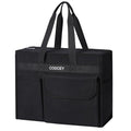 Large Utility Tote Bag with Reinforced Bottom, Waterproof Multi Pockets Beach Tote Bag for Travel, Work, School - color: Black