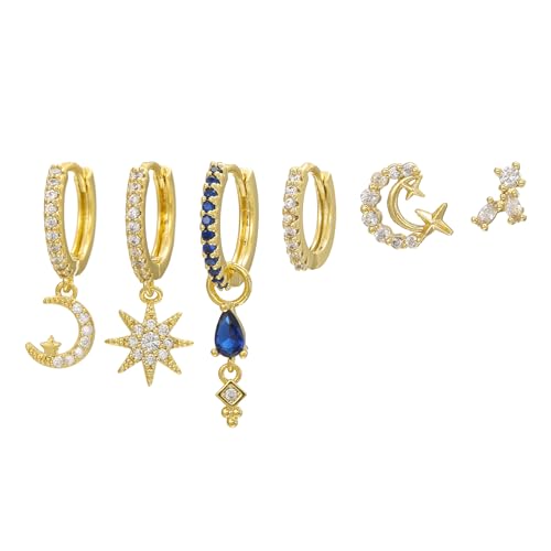 6pcs Gold Hoop Earring Stacks For Women Dainty Colorful Cubic Zirconia Huggie Earrings 18k Gold Hoop Earrings Cartilage Stud Earring Sets For Multiple Piercing - style: Fashion-C