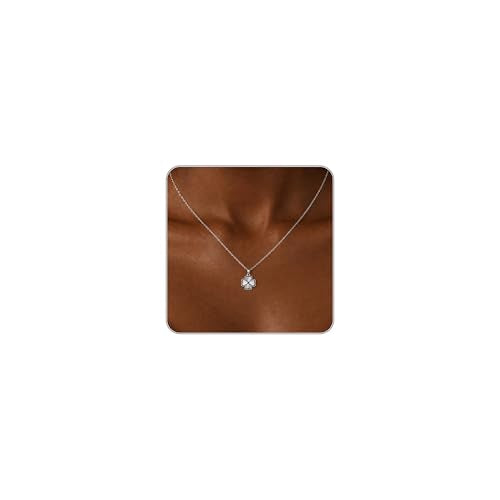 Dainty Gold Necklaces for Women Trendy Non Tarnish 14K Gold Plated Cubic Zirconia Necklace Layered Simple Cute Four Leaf Clover Choker Jewelry Birthday Gifts - color: Silver, style: Glossy