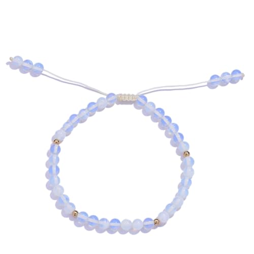 Softones 6mm Natural Stone Anklet for Women Gemstone Ankle Bracelets for Women Healing Energy Crystal Anklets Adjustable(8.5-10 Inches) - color: Opalite