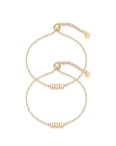 PAVOI 14K Gold Plated Friendship Matching Adjustable Bracelets for Women | Gold Best Friends Bracelet Set | BFF ILYSM Bracelet Pack - style: BFF