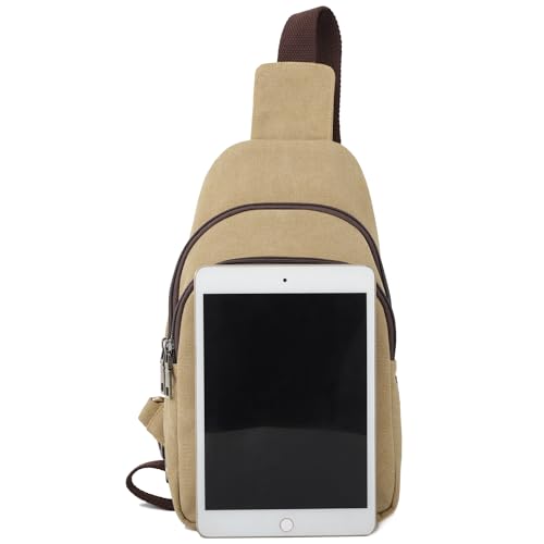 SILKAREA Canvas Sling Bag for Wome Crossbody Purse Small Sling Backpack Purse Travel Hiking Chest Bag Daypack - color: Brown