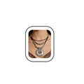 Chunky Boho Leather Necklace for Women,Silver Vintage Long Necklaces Hammered Circle Pendant Beaded Necklace Trendy Jewelry Gifts for Women