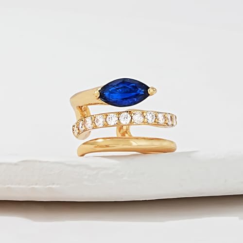 MTMY Gold Ear Cuff Earring for Women 14K Gold Plated Cubic Zirconia Non-Pierced Clip on Cartilage Chunky Ear Cuffs Hypoallergenic Jewelry - style: blue eye