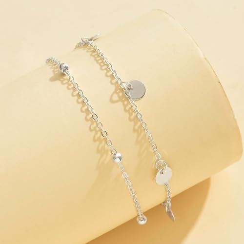 Yalice 925 Silver Ankle Bracelets Chain for Women Dainty 14K Gold Plated Waterproof Beads Anklets Layered Beach Foot Jewelry Gift - color: Silver-Sequins