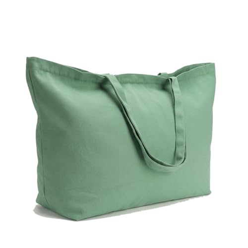 Large Canvas Tote Bag-Extra Big Shopping Beach Totes Bags Reusable Largest Grocery Plain Solid Bag 28"x8"x16" - color: Mint Green With Zipper