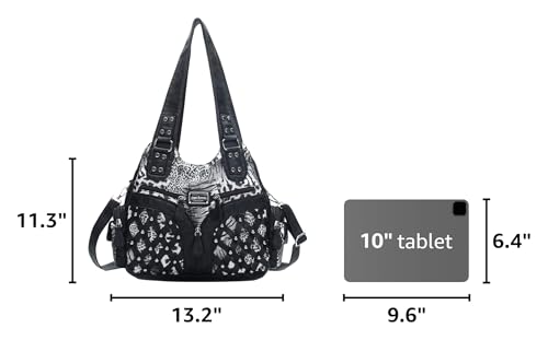 Angel Barcelo Purses for Women Large Shoulder Bag Soft Hobo Bags for Women - color: Black Leopard Print