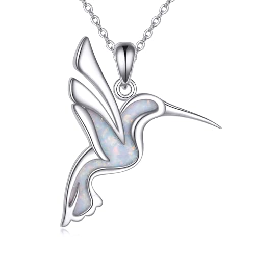 POPLYKE Hummingbird Necklace 925 Sterling Silver Hummingbird Pendant Necklace Jewelry Gift for Women - color: C-Opals Hummingbird